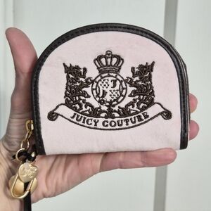 Juicy Couture NWTScottie Dog Pink And Brown Velour Half Moon Zip Around Wallet